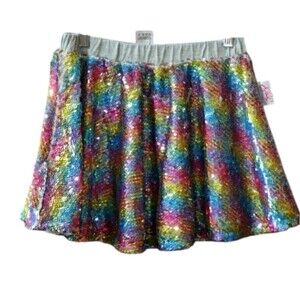 JoJo Siwa Rainbow Reversable Sequin Silver Pull On Elastic Waist Skirt 14/16